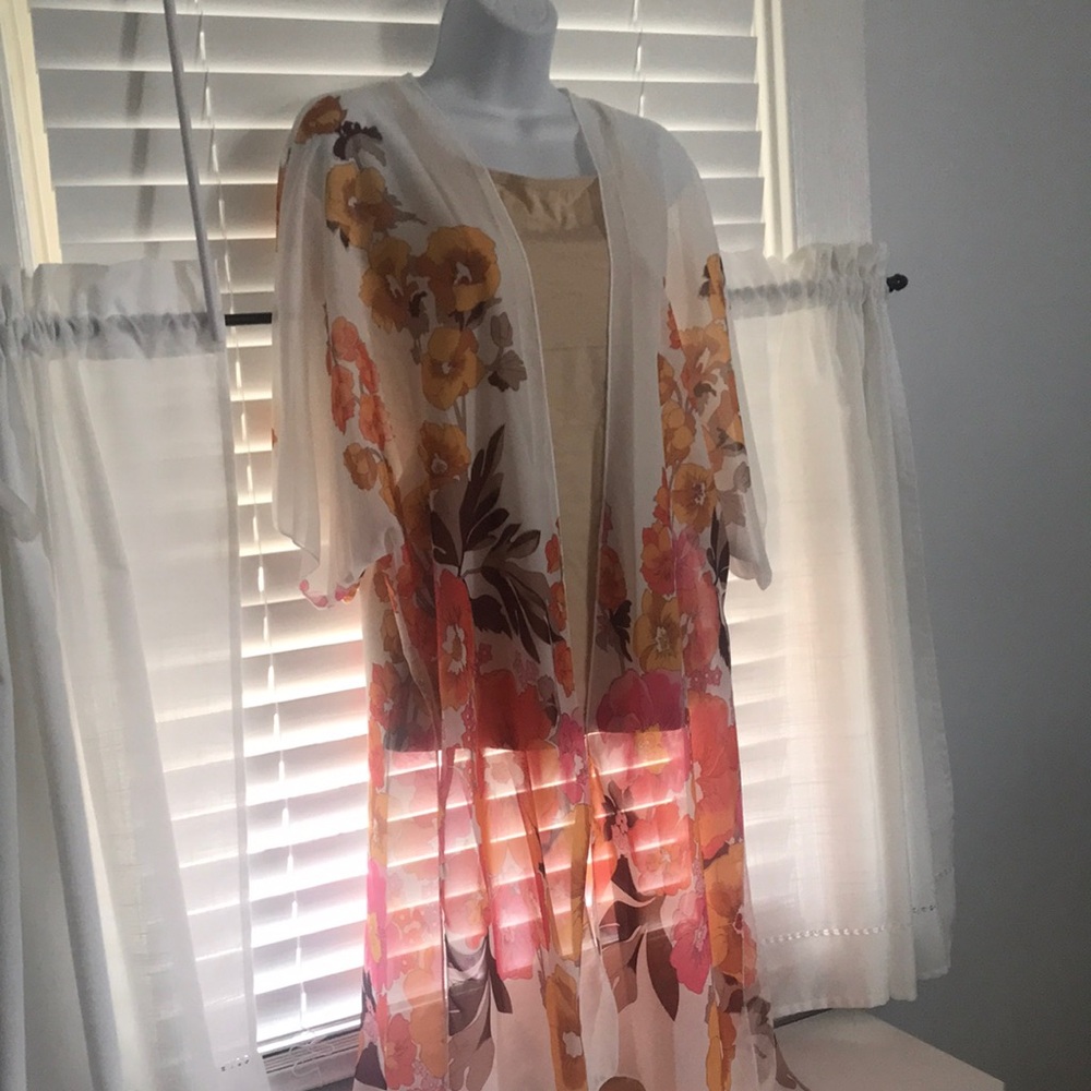 Floral Sheer Duster Kimono in Cream, Pink & Mustard